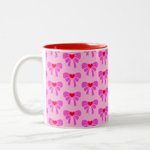 Preppy Pink Ribbon Pattern y2k Girly Coquette Two-Tone Coffee Mug