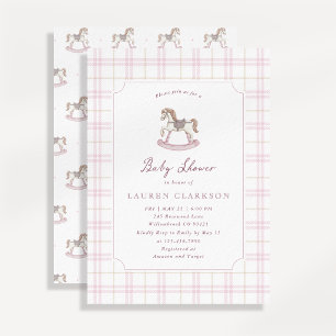 Preppy Pink Rocking Horse Baby Shower  Invitation