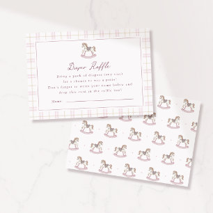 Preppy Pink Rocking Horse Diaper Raffle card