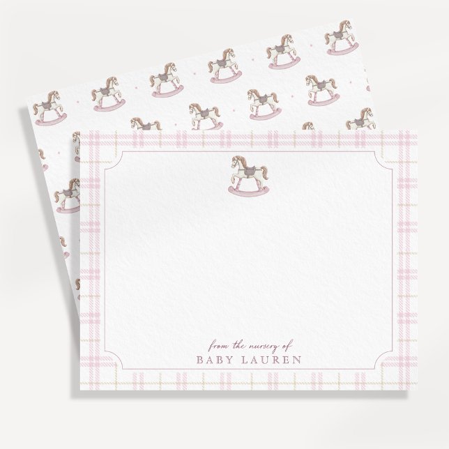 Preppy Pink Rocking Horse Nursery Note Card  (Creator Uploaded)