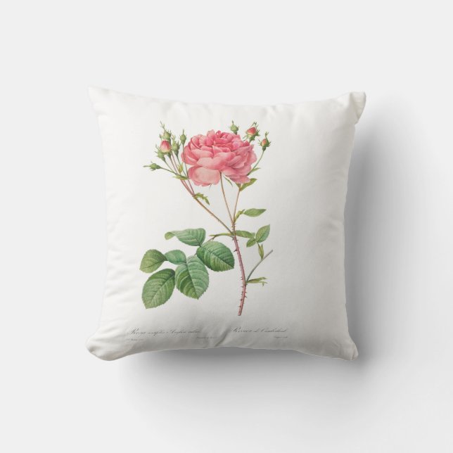 Preppy Pink Rose Flower Throw Pillow (Front)