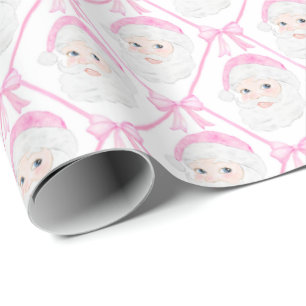 Preppy Pink Santa bows Christmas grandmillennial Wrapping Paper