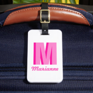 Preppy Pink Shadow Monogram Personalised Name Luggage Tag