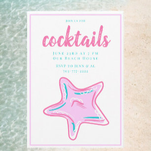 Preppy Pink Starfish Cocktail Party  Invitation