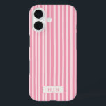 Preppy Pink Stripe Monogram Pretty iPhone 16 Case<br><div class="desc">Preppy Pink Stripe Monogram Initial iPhone 16 Case</div>