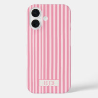 Preppy Pink Stripe Monogram Pretty iPhone 16 Case