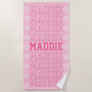 Preppy Pink Striped Beach Towel