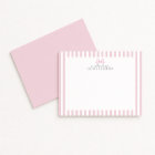 Preppy Pink Striped Bow Personalised Note Cards