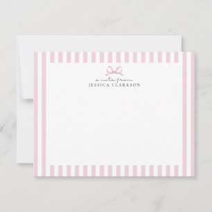 Preppy Pink Striped Bow Personalized Note Cards