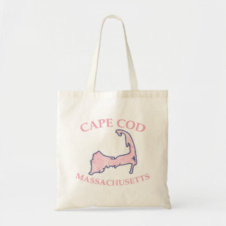 Preppy Pink Striped Cape Cod Silhouette Budget Tote Bag