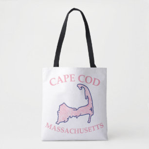 Preppy Pink Striped Cape Cod Silhouette Shoulder Tote Bag