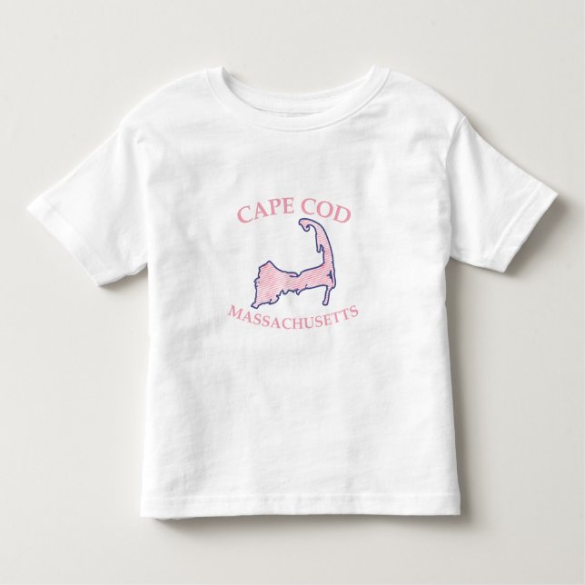 Preppy Pink Striped Cape Cod Silhouette Toddler T-Shirt (Front)