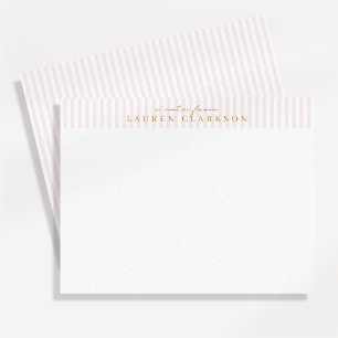 Preppy Pink Striped Personalised Note Card