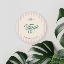 Preppy Pink Striped Retro Business Logo Thank You