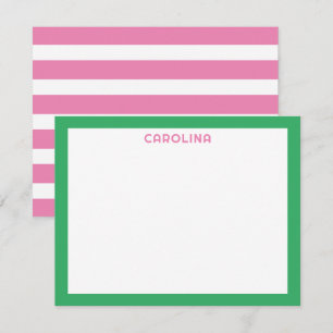 Preppy Pink Stripes & Bright Green Cute Girly Card
