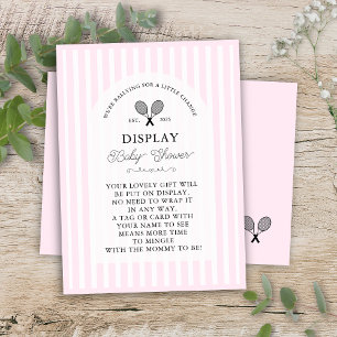 Preppy Pink Tennis Gifts on Display Baby Shower Enclosure Card
