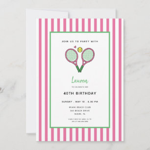 Preppy Pink Tennis Racquet Birthday Invitation
