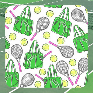 Preppy Pink Tennis Racquet & Green Tennis Bag Coaster