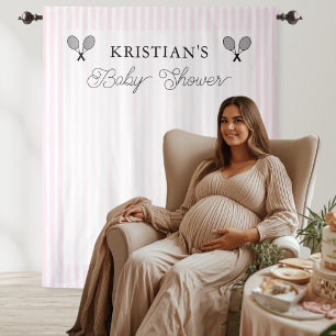 Preppy Pink Tennis Theme Baby Shower Backdrop Tapestry
