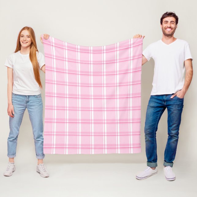 Preppy Pink Traditional Chequered Pattern Fleece Blanket (In Situ)