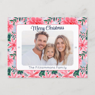 Preppy Pink Tropical Christmas Photo Holiday Postcard