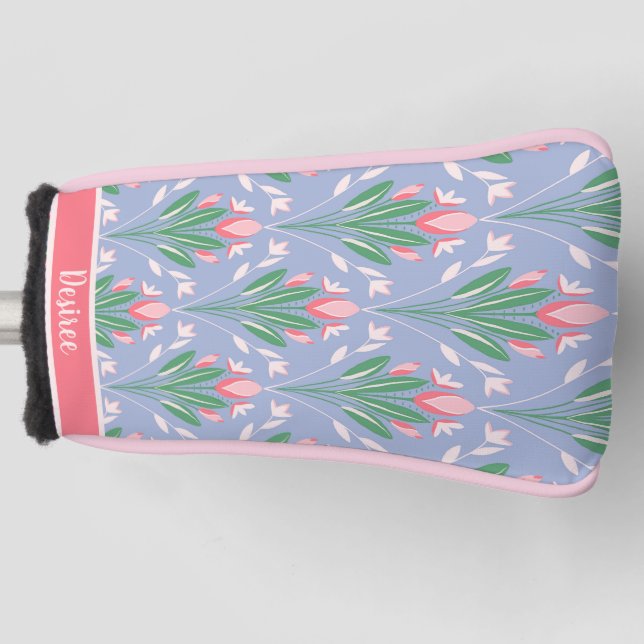 Preppy Pink Tulips Golf Head Cover for her (Front)
