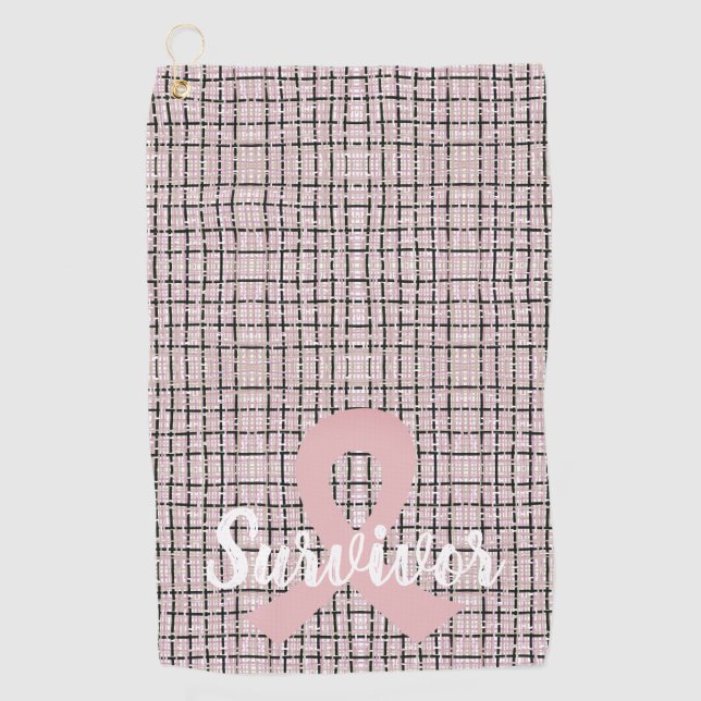 Preppy Pink Tweed Breast Cancer Survivor Golf Towel (Front)