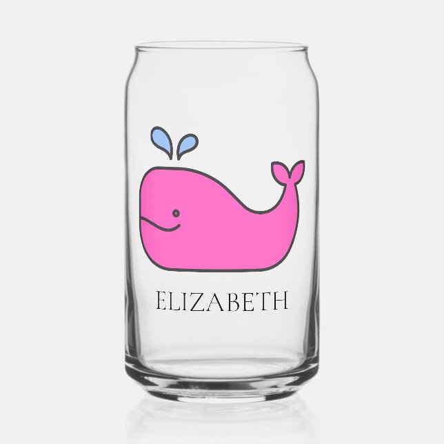Preppy Pink Whale Personalised Can Glass (Front)