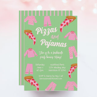 Preppy Pizza and Pajama Bachelorette Invitation