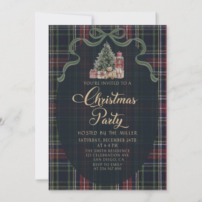Preppy Plaid Christmas Party Invitation (Front)