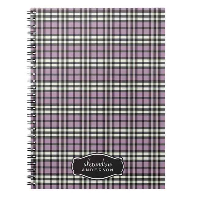 Preppy Plaid Custom Notebook (black/purple) (Front)