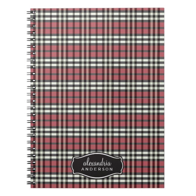 Preppy Plaid Custom Notebook (black/red) (Front)