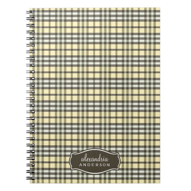 Preppy Plaid Custom Notebook (chocolate/yellow) (Front)