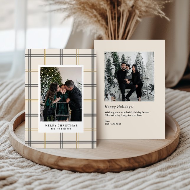Preppy Plaid Double Stripe Window Christmas Card (Creator Uploaded)