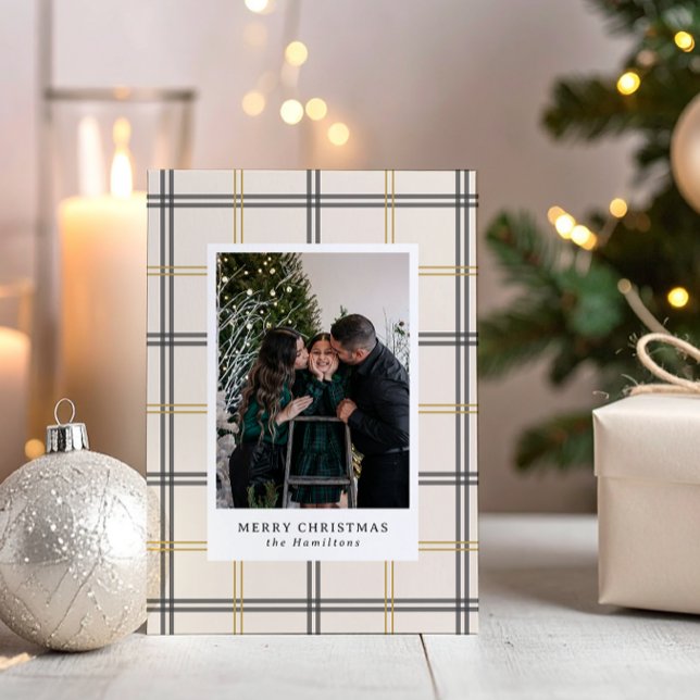 Preppy Plaid Double Stripe Window Christmas Card (Creator Uploaded)