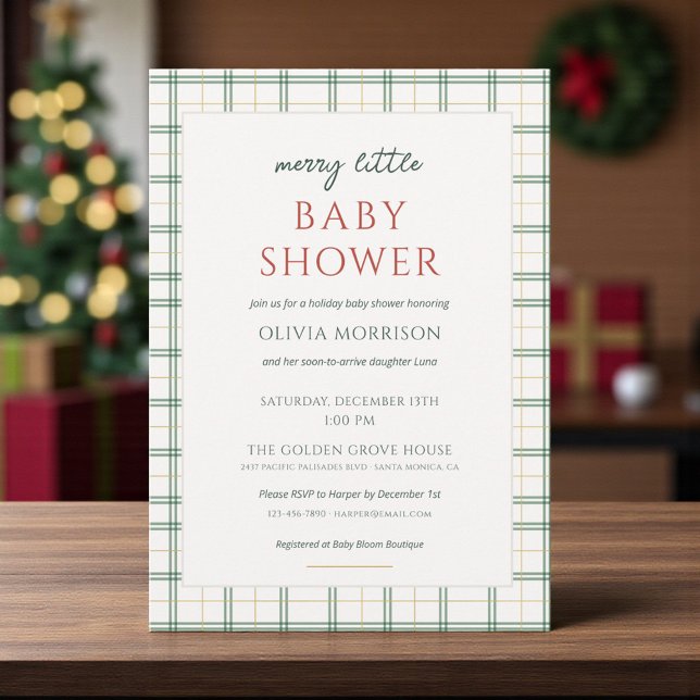 Preppy Plaid Merry Little Baby Shower Invitation (Creator Uploaded)