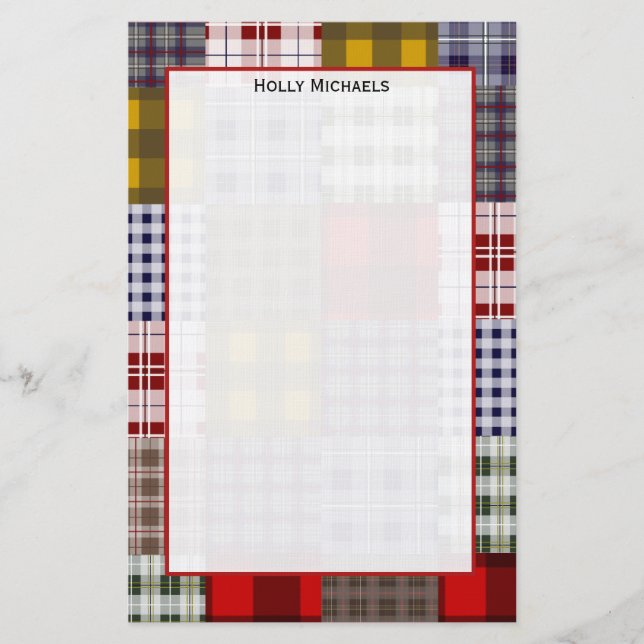 Preppy Plaid Patchwork Stationery (Front)