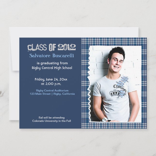 Preppy Plaid Senior Graduation Announcement {Blue} (Front)