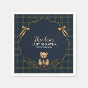 Preppy Plaid Teddy Bear Baby Shower Paper Napkin