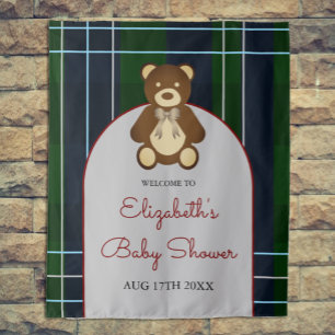 Preppy Plaid Teddy Bear Baby Shower Tapestry