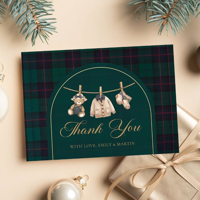 Preppy Plaid Teddy Bear Baby Shower Thank You Card (Creator Uploaded)