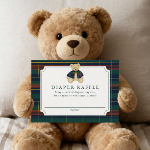 Preppy Plaid Teddy Bear Diaper Raffle Enclosure Card