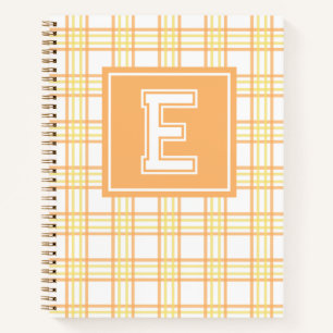 Preppy Plaid Varsity Monogram Orange Yellow Notebook