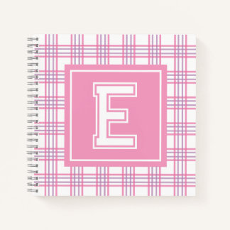 Preppy Plaid Varsity Monogram Pink Purple Square Notebook