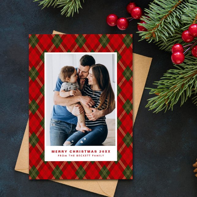 Preppy Plaid Vintage Christmas Photo Holiday Card (Creator Uploaded)
