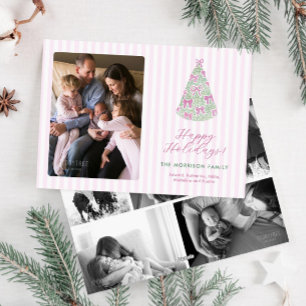 Preppy Plum Hand-Drawn Bows Christmas Tree Photo Holiday Card