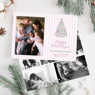 Preppy Plum Hand-Drawn Bows Christmas Tree Photo Holiday Card