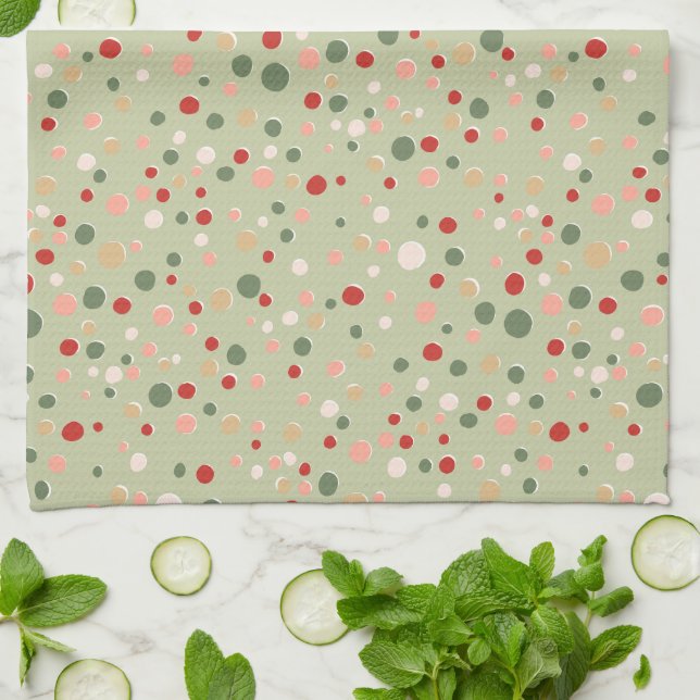 Preppy Polka Dot Christmas Fun Holiday Tea Towel (Folded)