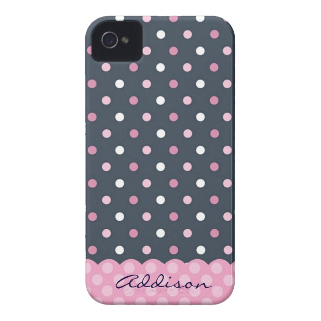 Preppy Polka Dots Navy & Pink Phone Case (Back)