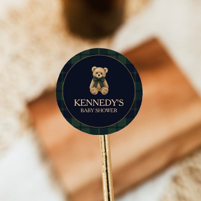 Preppy Polo Teddy Bear Baby Shower Classic Round Sticker (Creator Uploaded)